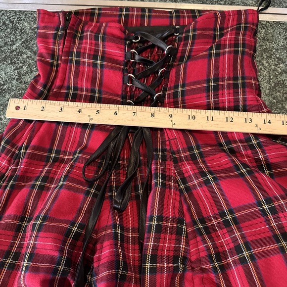 Spin Doctor Gothic Punk Tartan Skirt size S Red Black Y2K Ribbons Bows Corset - Picture 12 of 15